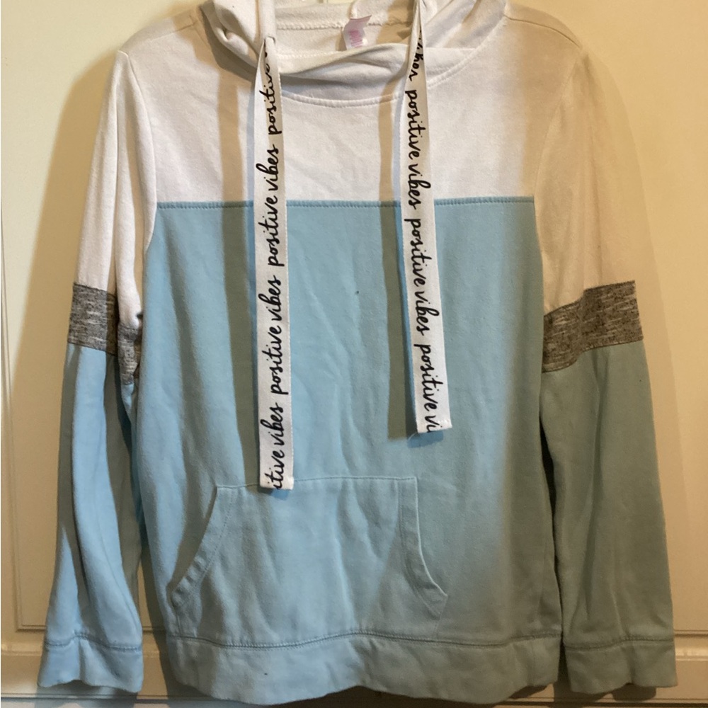 No Boundaries Blue and White Cowl Neck Sweater